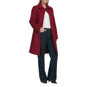 ANNE KLEIN Red Wool Blend Single Breasted Club Collar Walker Jacket